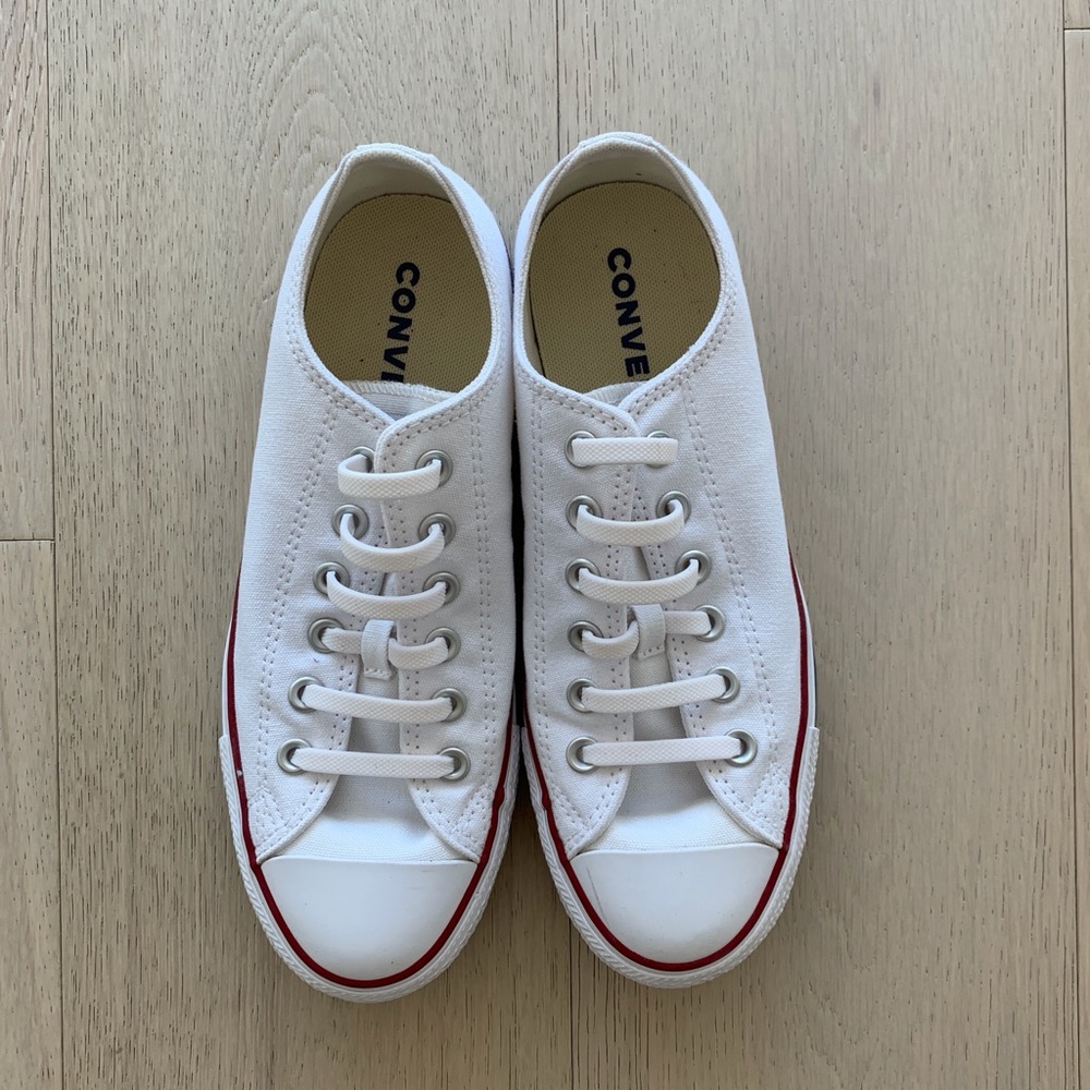 Converse White Canvas Sneakers with Red Trim